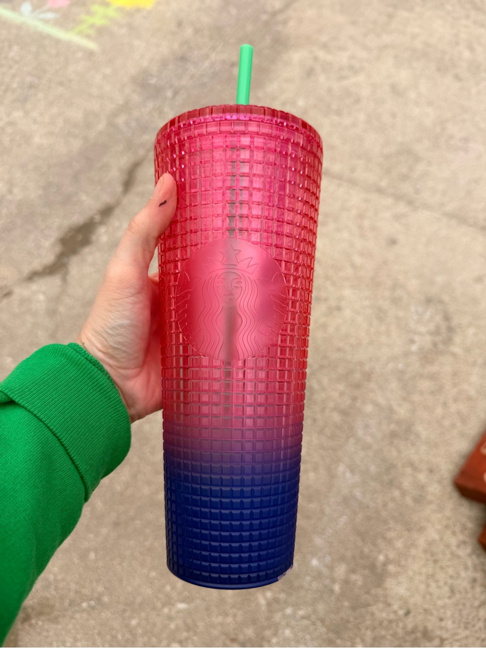 Starbucks Purple Lid Tumbler with Green Sleeve Accent